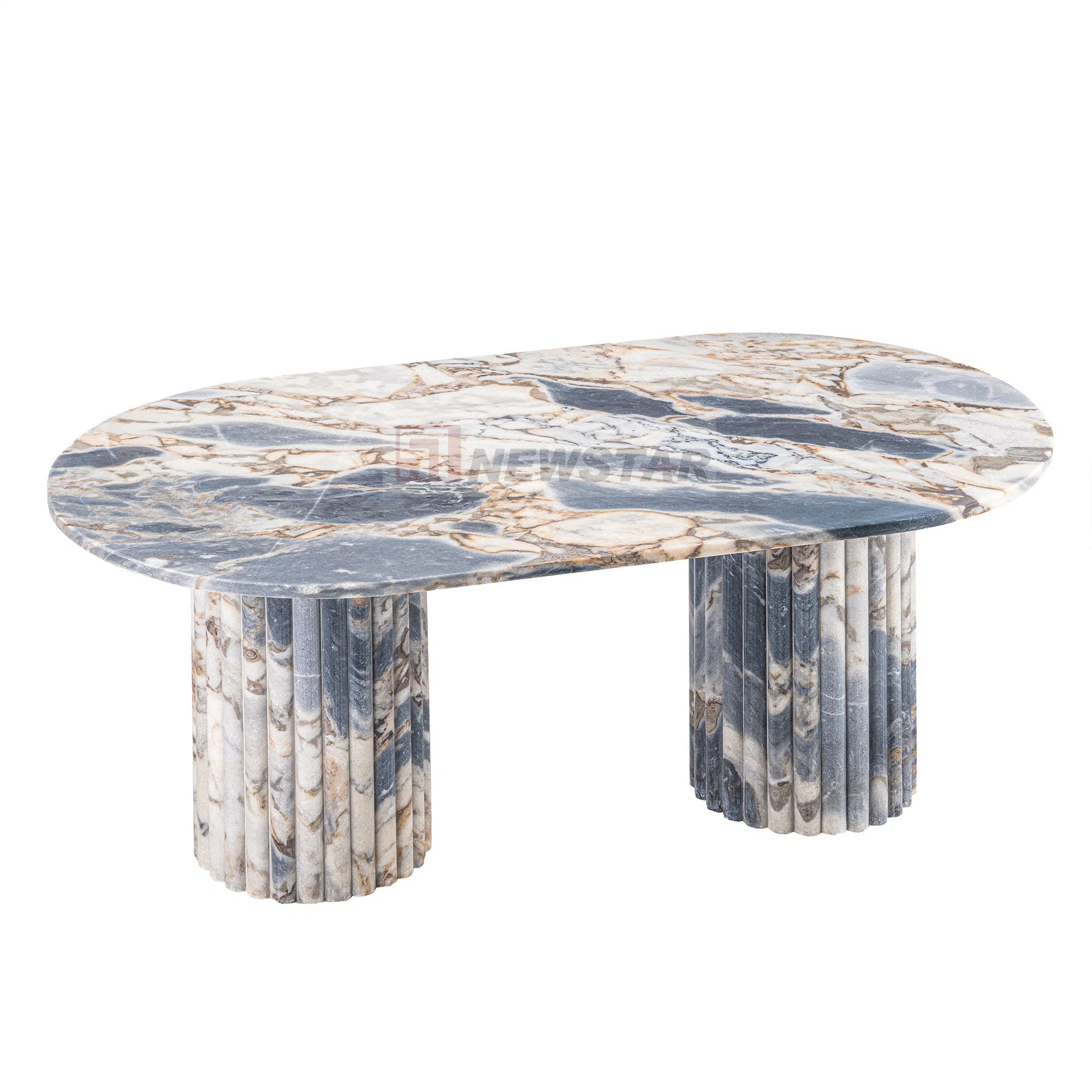 Luxury Home Furniture Marble Coffee Table Unique Design Ribbed Legs Tea Table Living Room Natural Stone Desk Oval Shape