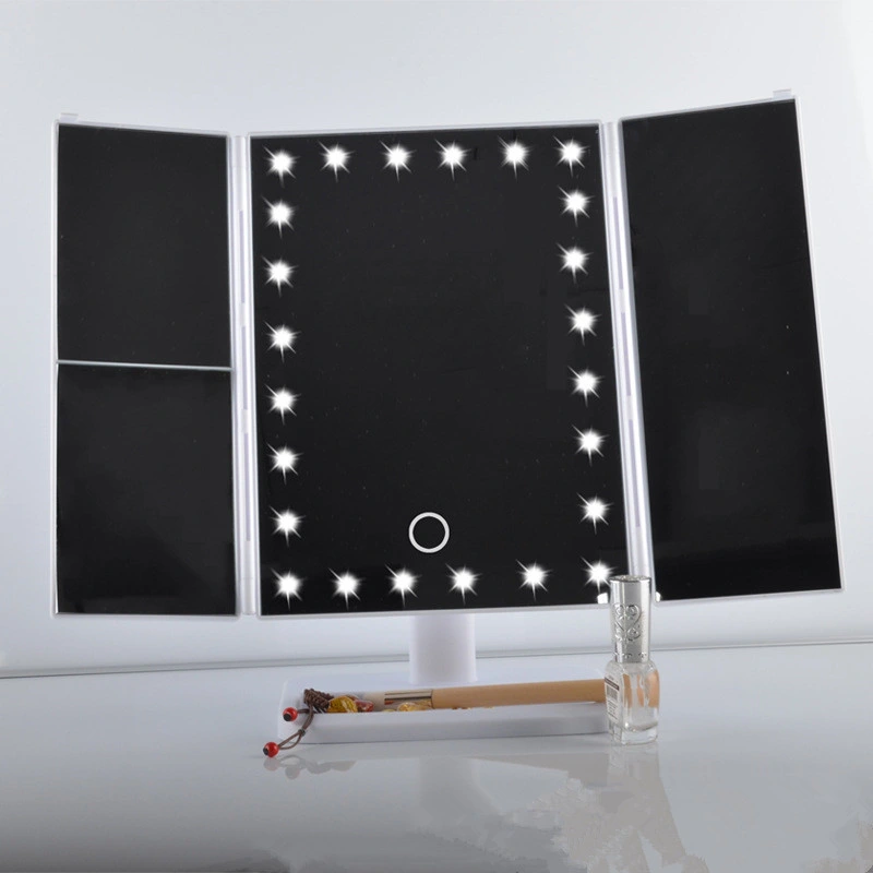 LED Makeup Mirror Desktop Mirror 2 Times 3 Times Magnification Cross-Border E-Commerce Explosion Model 24 Lights Dimming Large Makeup Mirror