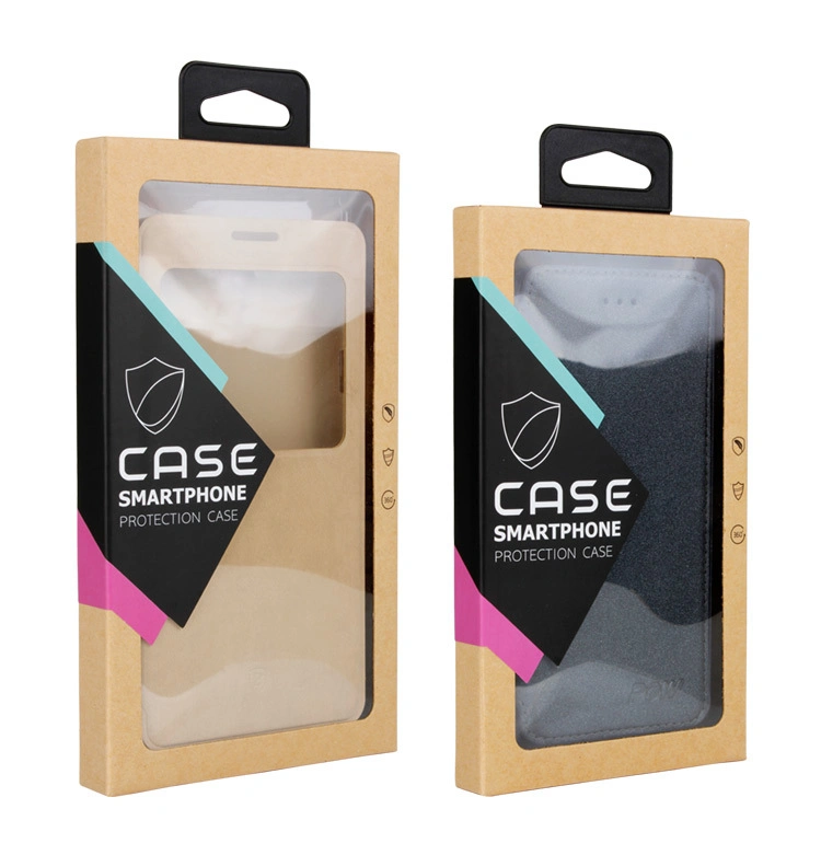 Customized Phone Case Packaging Kraft Paper Box with Clear PVC Window Cellphone Case Retail Package