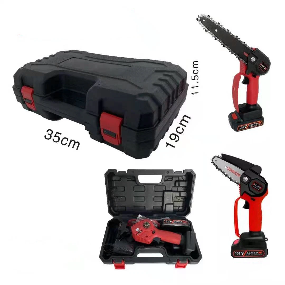 Cordless Electric Chainsaw, 6 Inch Handheld Portable 21V Portable Chainsaw Set with 2 Battery, Safety Button, Variable Speed Mini Chainsaw