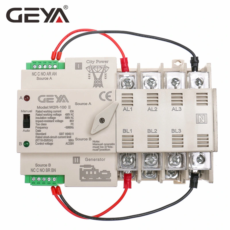 Geya W2r Series 2p 3p 4p 100A Dual Power Automatic مفتاح نقل المولد