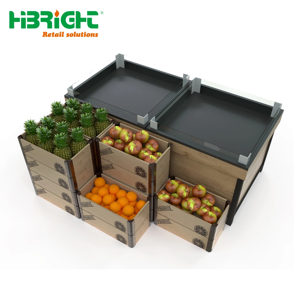 Fruit Produce Store Supermarket Foldable Wooden Display Box Bin