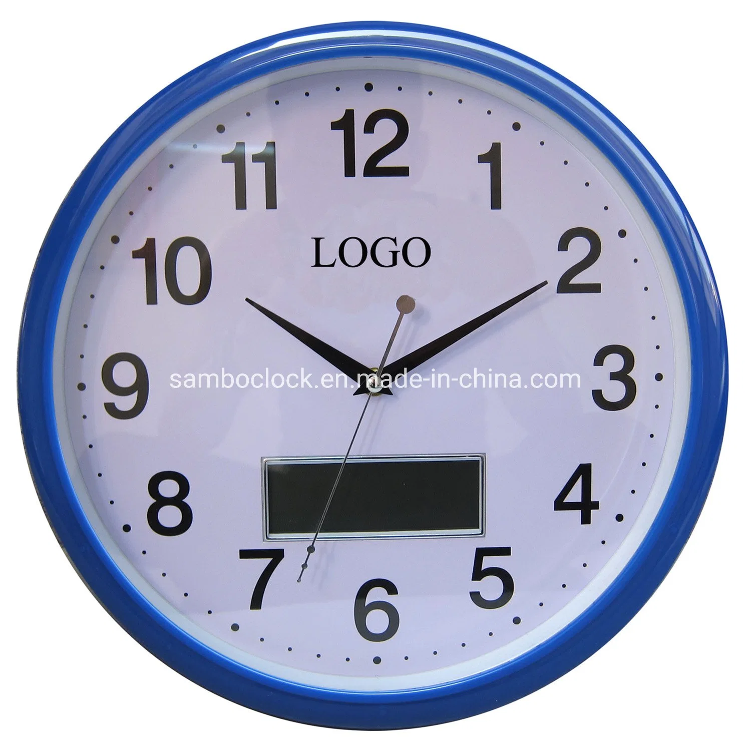 Silver Round LCD Wall Clock with Day and Date for Decoration