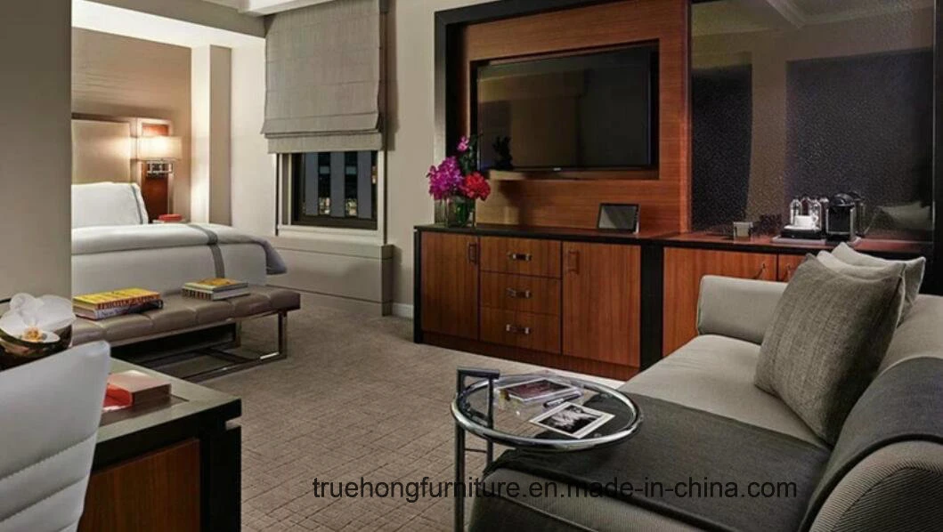 Venta caliente profesional conjunto de dormitorio Muebles MDF Chapa Hotel Muebles Foshan Fabricante chino Muebles Estándar habitación de Hotel