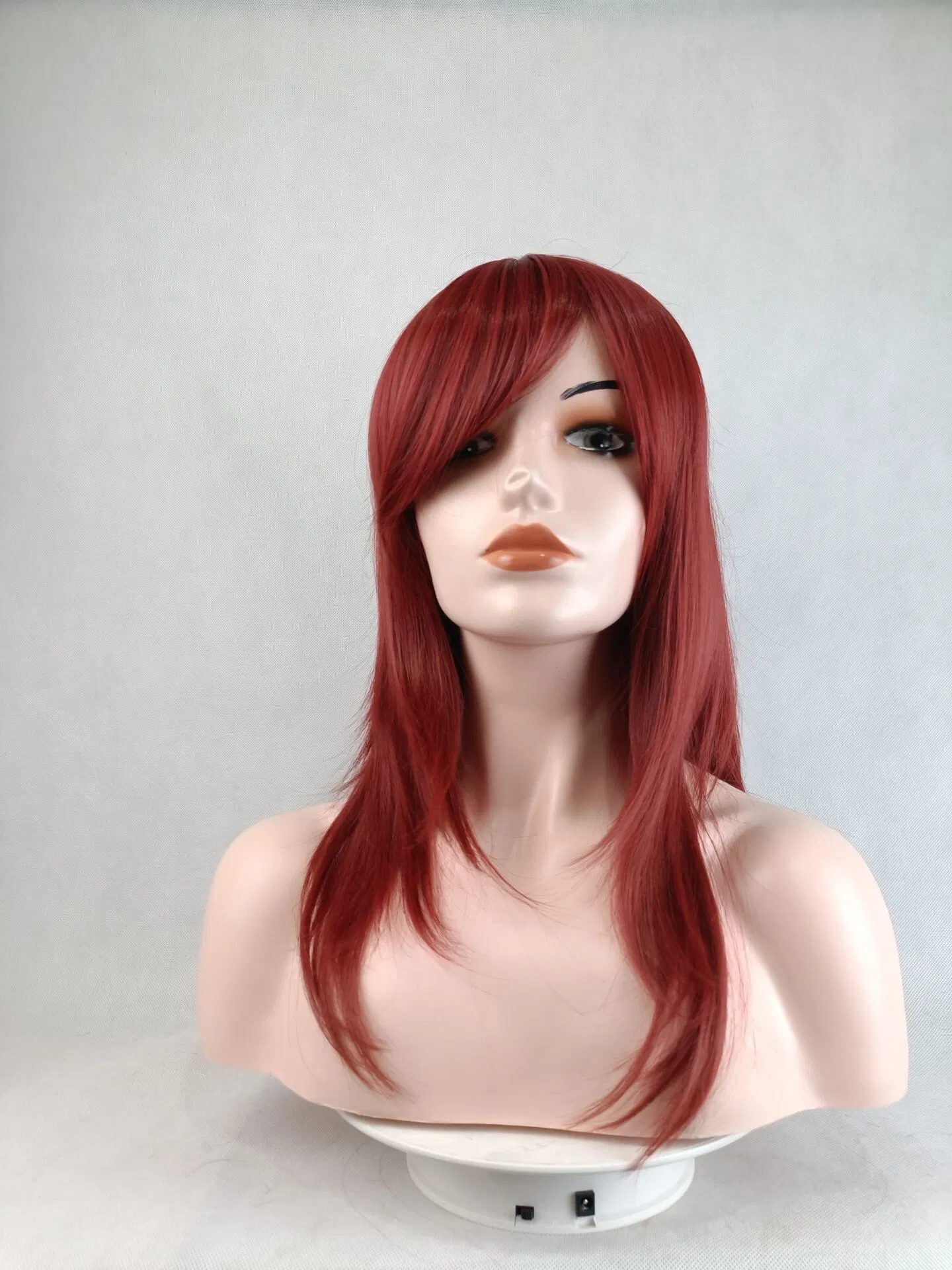 High quality/High cost performance  Portuguese Wine Red Long Straight Hairpieces Synthetic Fiber Wigs with Bangs