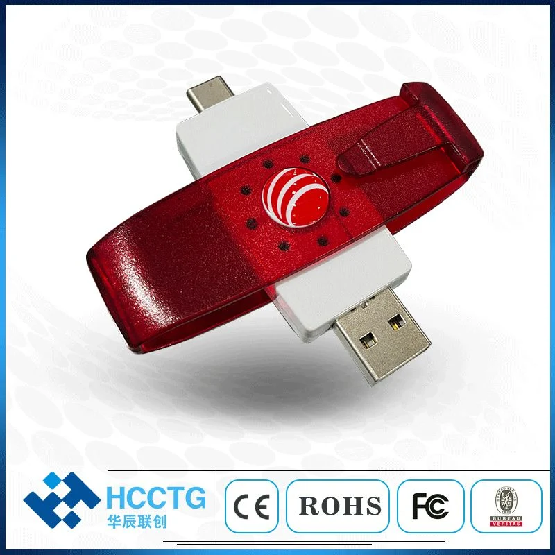 USB PC/Sc RFID Contactless NFC Smart Card Reader with USB Type a and Type C Dual Connectors (DCR37)