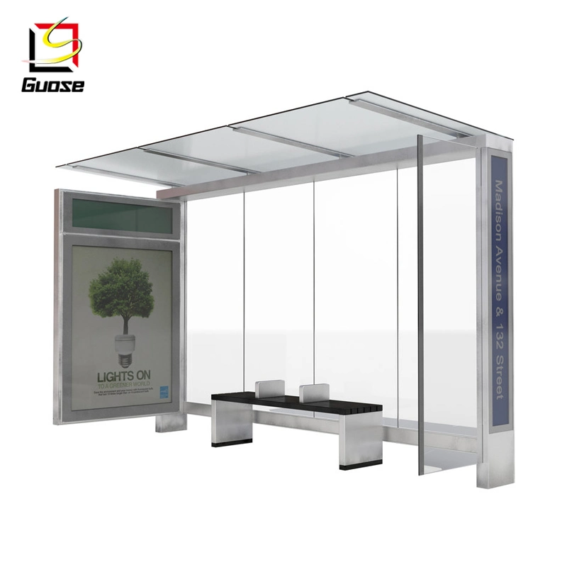 Glass Wall Bus Stop Advertising Bus Station Rain Shelter Solar Bus Stop with Bench