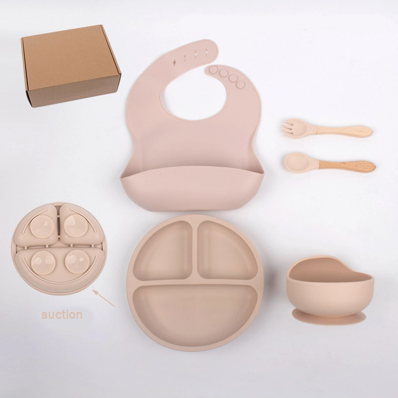 5pcs sichere Silikon Baby Fütterungsplatte Löffel Gabel Schüssel Set mit Box Package