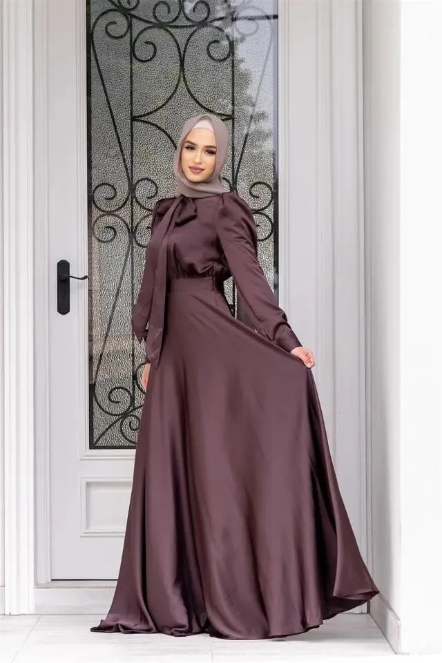 Abaya Frauen Muslimischen Kleid 2024 Dubai Muslim Fashion Große Satin Kleid