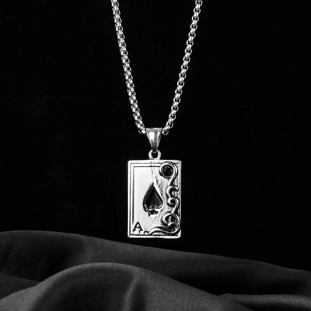 Hip Hop Jewelry Playing Card Ace of Spades Pendant Cool Fashion Men's Stainless Steel Necklace