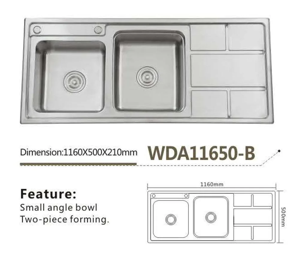 Kitchen Sink Factory OEM Stainless Steel Sink Walnut Double Bowl Single Drain Wda11650-M