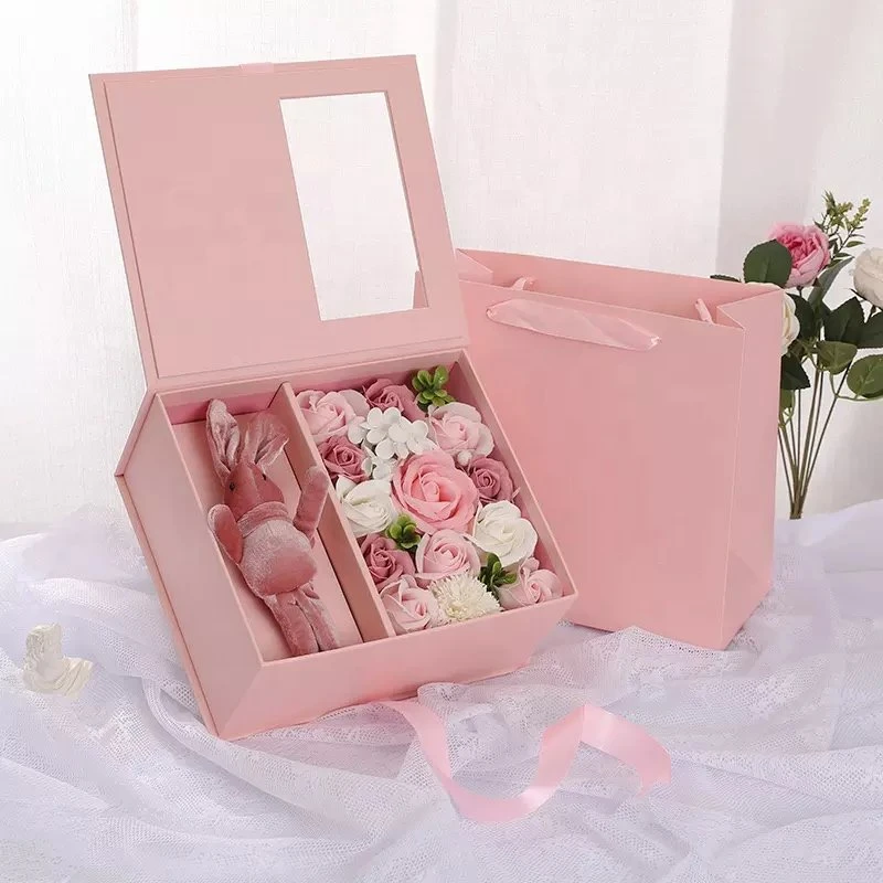 Pink Ribbon Luxury Preserved Roses in Packaging Bridesmaid Wedding Wholesale Customized Gift Bag and Gift Box for Gift Pack