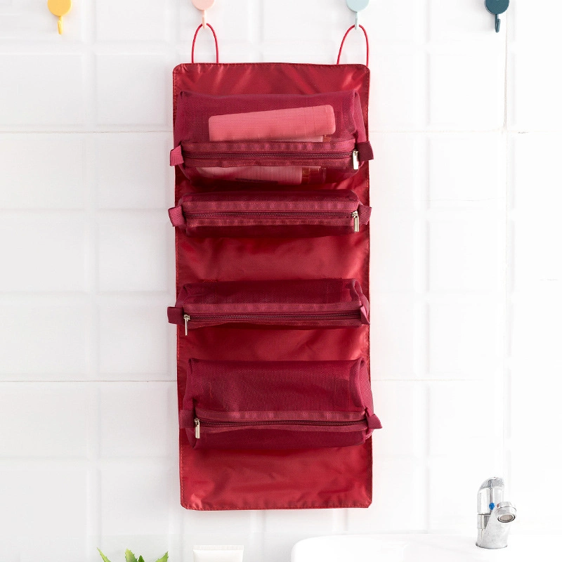 Detachable Cosmetic Bag Net Red Portable Large-Capacity Storage Bag Foldable Travel Net Yarn Wash Hanging Bag