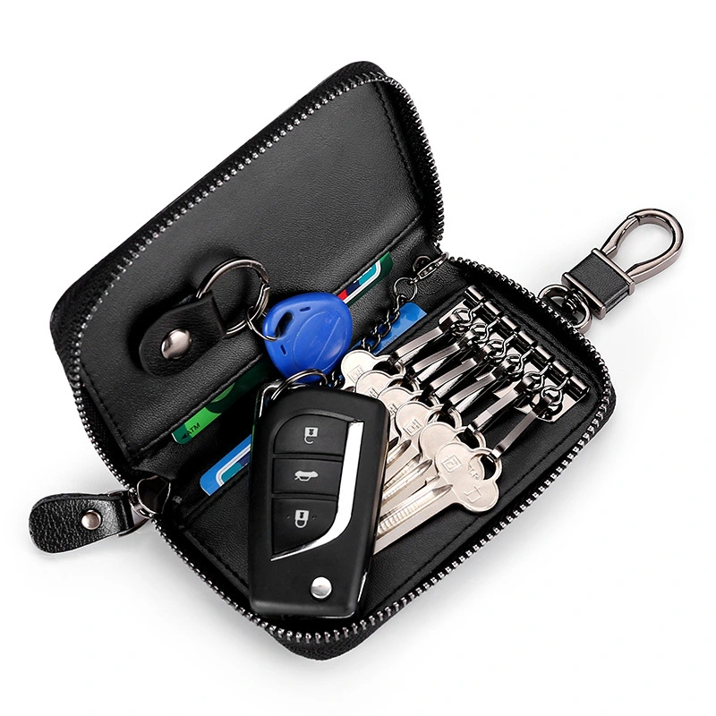 Men Women Plain Color Waterproof PU Leather Key Pouch Bag Portable Double Layer Car Key Case
