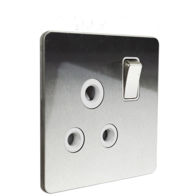 High quality/High cost performance 3 Round Pin Black Inserts Brushed Stainless Steel Electrical Plug Socket