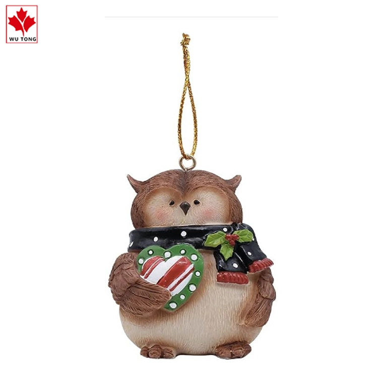 Lustige Handwerk Harz Gemalte Eule Hängenden Ornament Weihnachtsschmuck