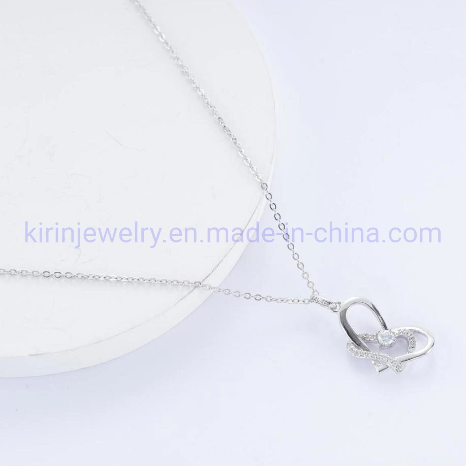 Mulheres Coração banhado a ouro de 18K Colar Pendente Lady 925 Sterling Silver Pendente de freqüência cardíaca