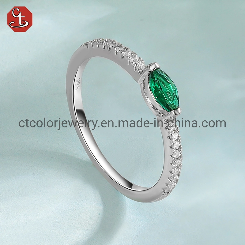 Wholesale/Supplier Jewelry Natural Emerald Stone S925 Silver Ring Fashion Women's Jewelry