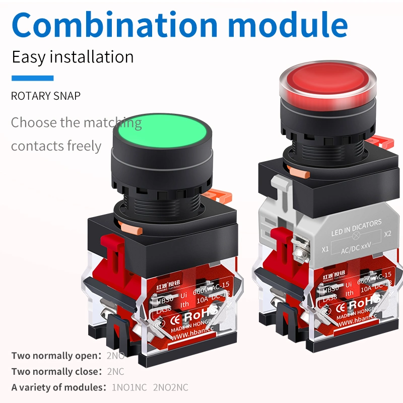 22mm 1no1nc Rotary Left Right Two Position Plastic Select Switch Press Button Machine