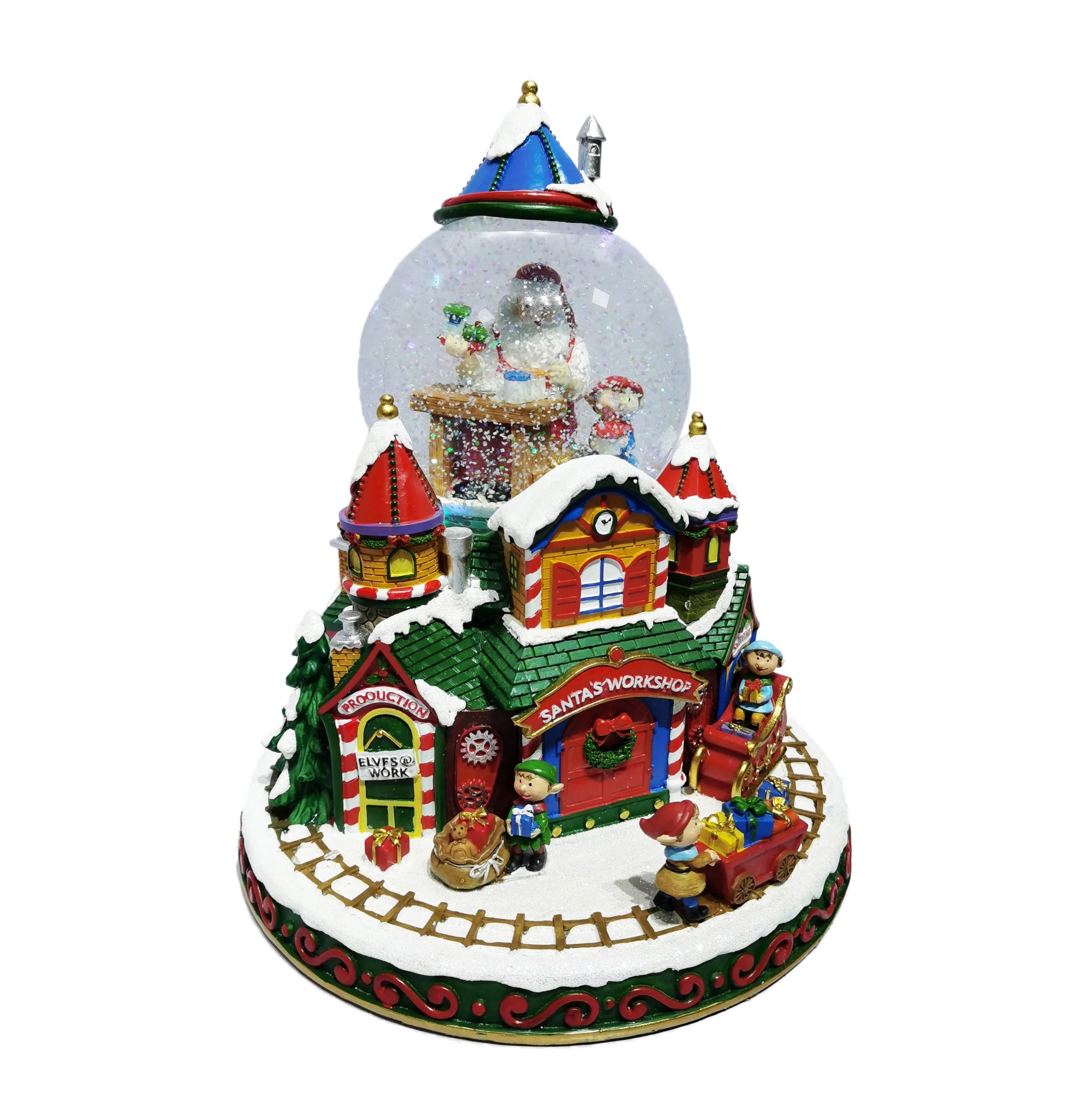 Wholesale Christmas Gift Resin Souvenir Art Decoration Polyresin Rotatable Lighting Snowglobes