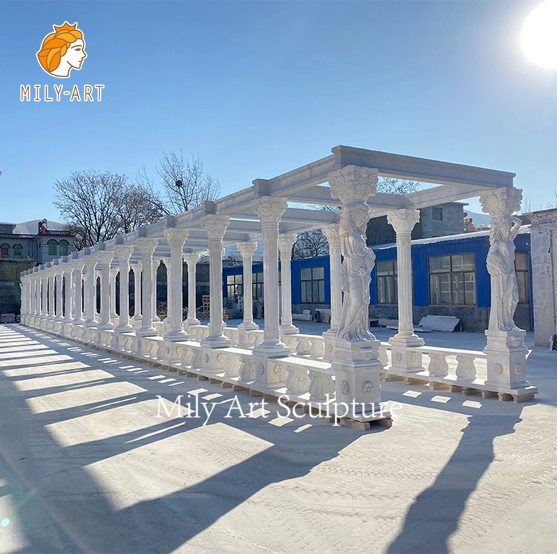 Decoration Large White Natural Stone Square Marble Column Gazebo