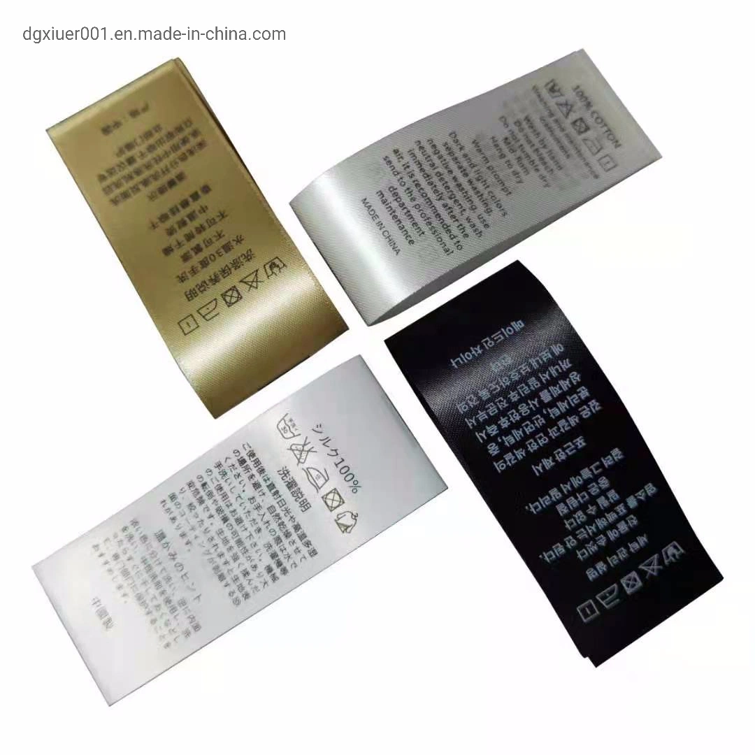 Garment Tag Custom Private Name Silk Screen Printed Instruction Polyester Satin Ribbon Tape Wash Care Label