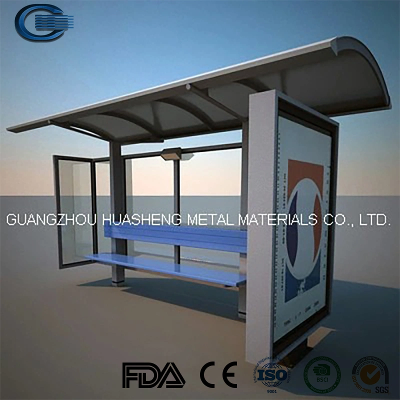 Huasheng Bus Stop Advertising Shelter China Metal Bus Stop Shelter Supplier Metal Bus Shelter Stop with Advertising Light Box Billboard