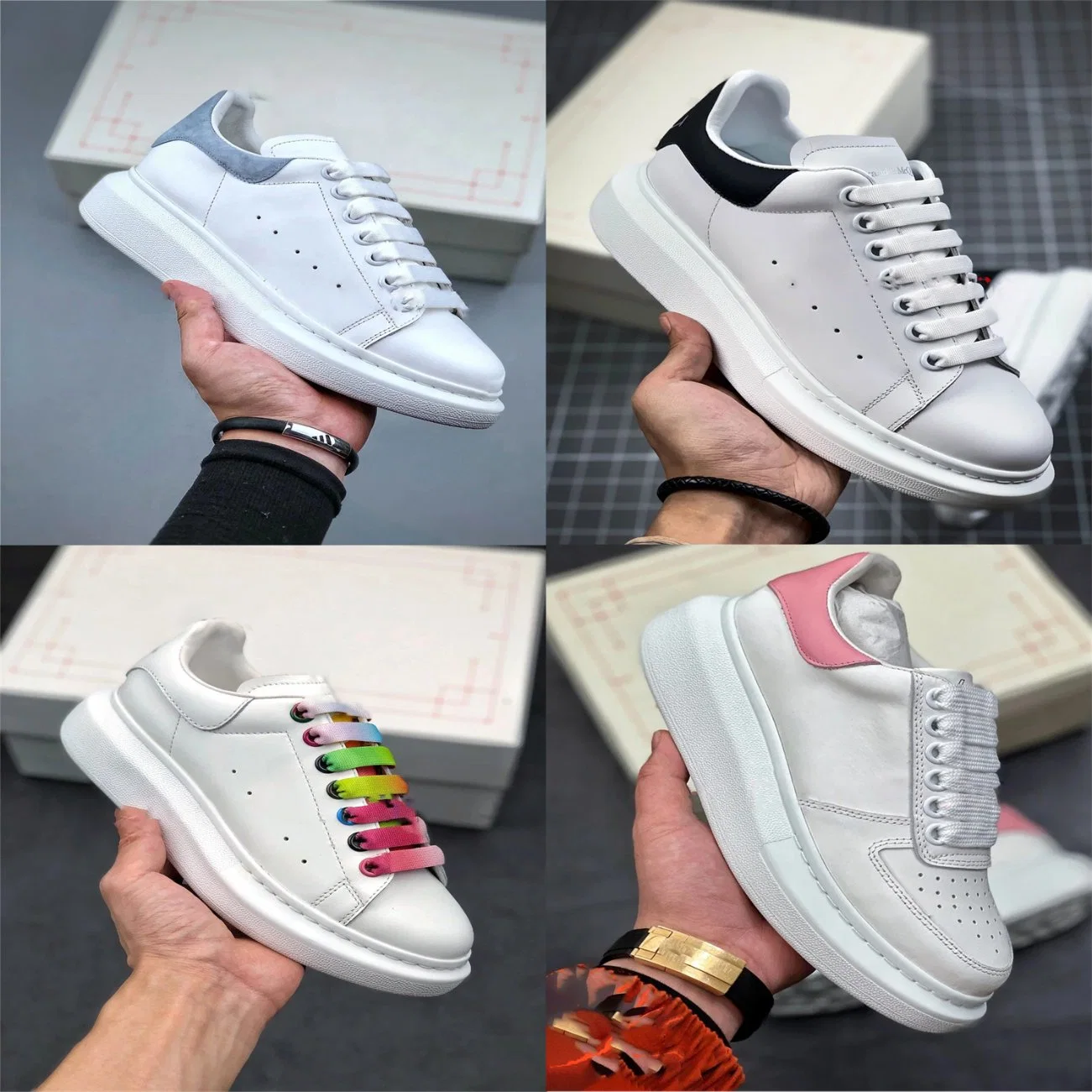 Cheap Designer Fashions Ale-Xander Mc-Queen Colors Rainbow Leather Chunky Athletic Casual Putian Shoes