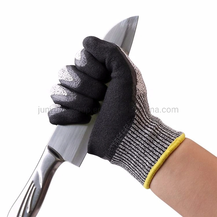 Good Flex 15g Nylon Spandex Sandy Cotton Nitrile Gloves Black NBR Palm Coated Work Gloves Safety Gloves Construction