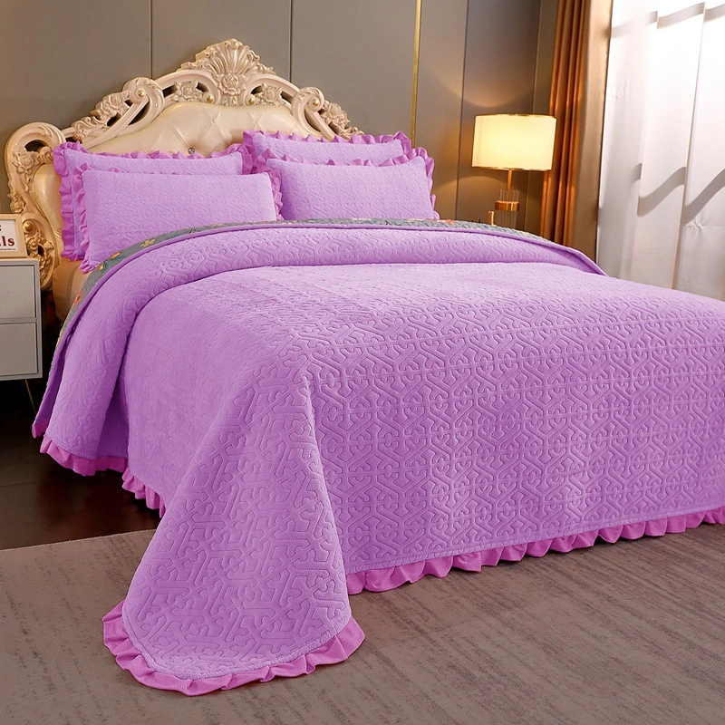Clip Cotton Milk Flannel Lace Bedspread Solid Color Blanket