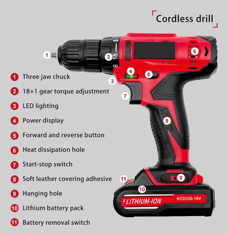 18V Lithium Battery Cordless Power Drill Electric Screwdriver Power Drills Rechargeable Power Tools