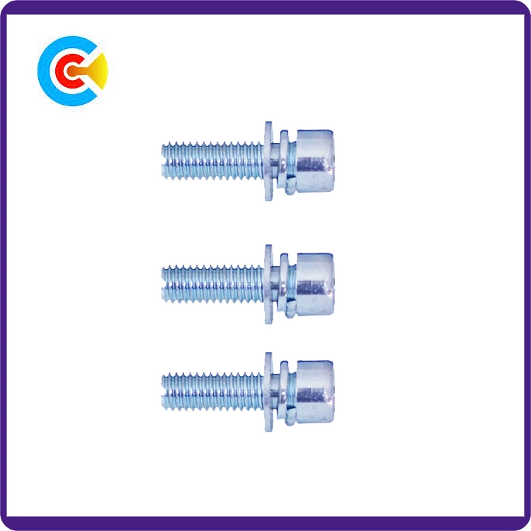 DIN/ANSI/BS/JIS Carbon-Steel/Stainless-Steel 4.8/8.8/10.9 Blue and White Pan Head Combination Screw