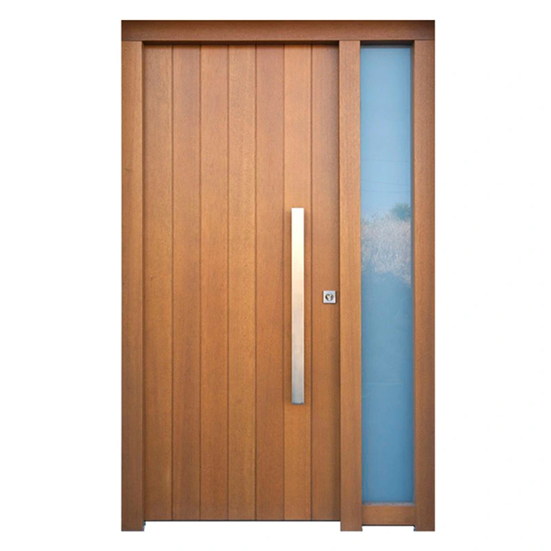 Solid Modern Mahogany Front Door with Contemporary Grooves Design