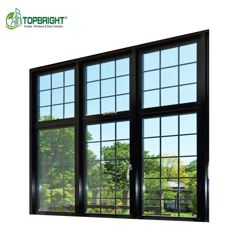 China Window Glass Black Aluminum Frame Houses Tempered Glass Casement Window with Grill Design