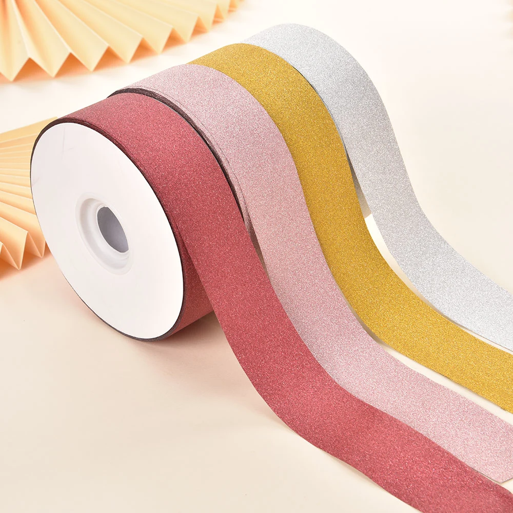 35mm Glitter Paper Ribbon Wrapping Ribbon for Gift Packing and Christmas Decoration