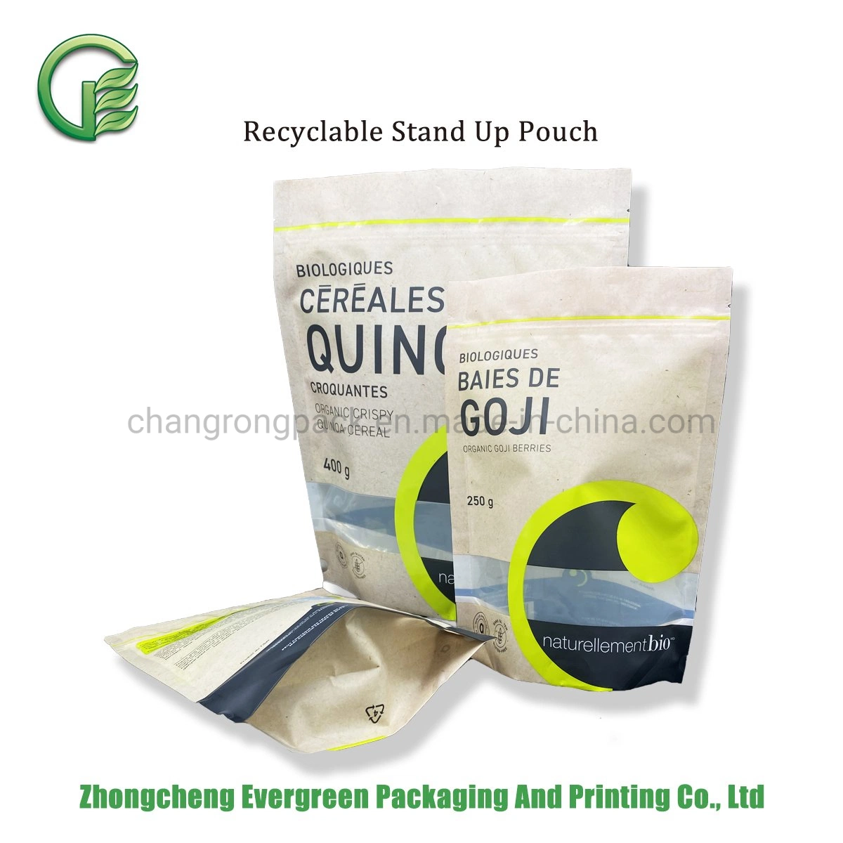 Recycling Verpackung Stand-up Customized Bags Organic Food Verpackung Ziplock Doypack Beutel