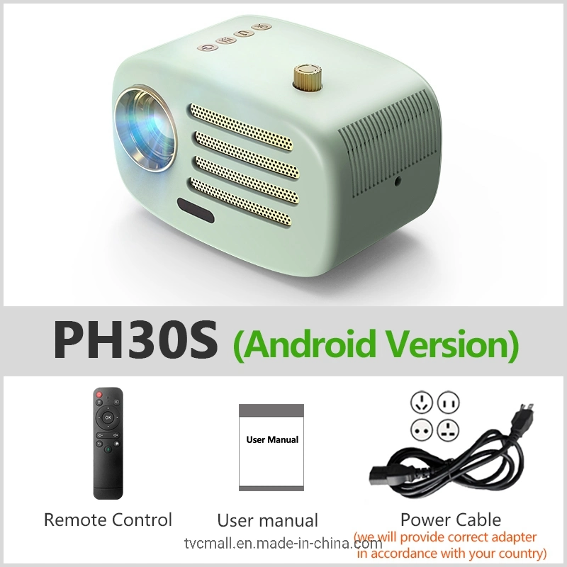 Aun pH30 Mini Portable HD Home Theater Gamer Cinema Electric Focus Android Projector for Smart Phones (EU Plug) - Green