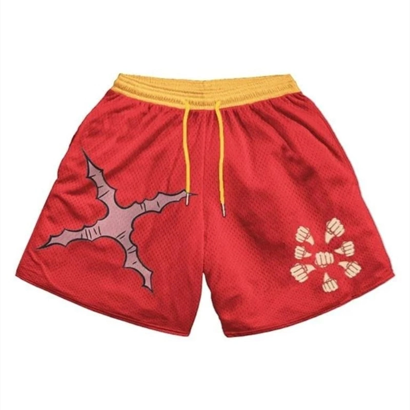 Hip Hop Workout Athletic Shorts Mesh Print Running Short Pants Water Breathing Naruto Konoha Luffy Ace Devil Fruit