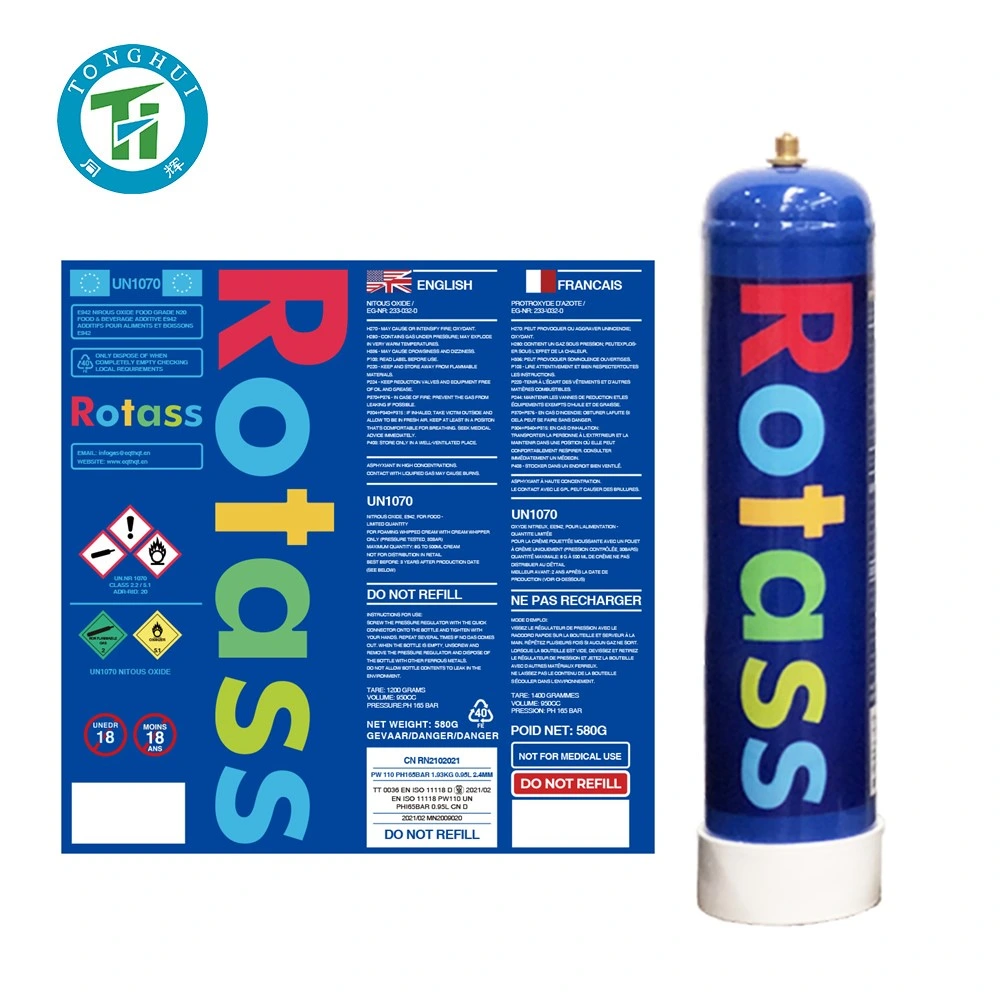 Rotass Wholesale/Supplier Nitrous Oxide 0.95L Nitrous-Oxide N2o Whip Cream Laughing Gas Cylinder Cheap Price 580g Food Grade Whipped Cream Charger